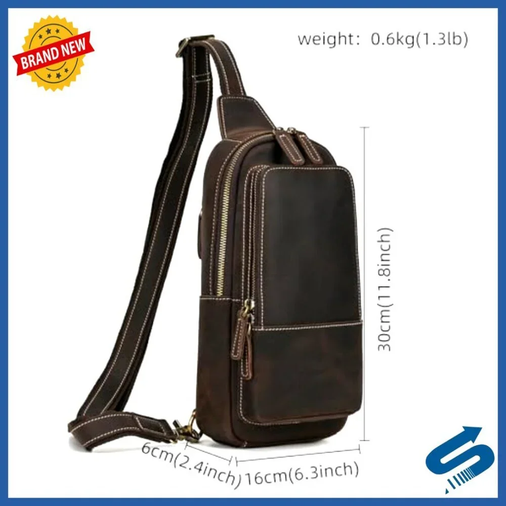 Genuine Leather Sling Bag Crossbody Shoulder Bag Men's Compact Travel